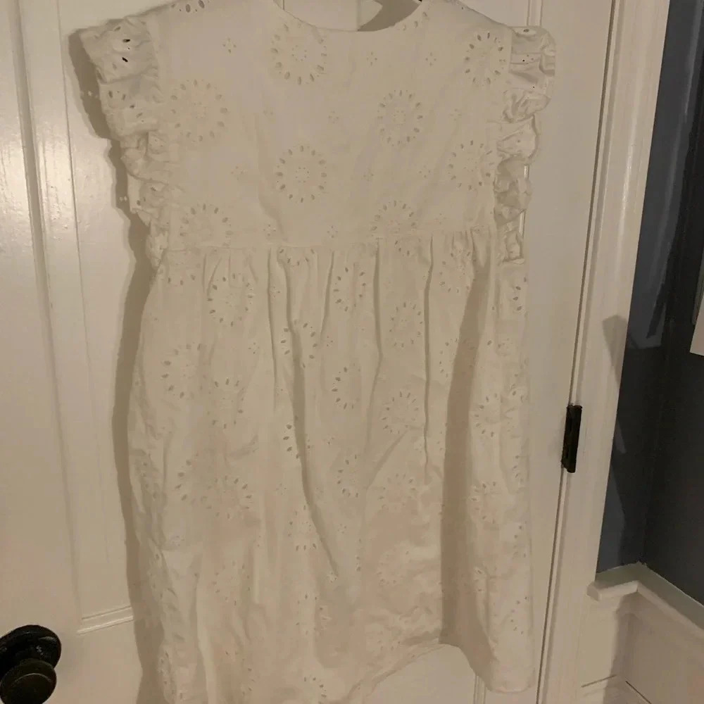 Tularosa White Eyelet Embroidered Ruffle Sleeve Mini Dress XS - Picture 6 of 6